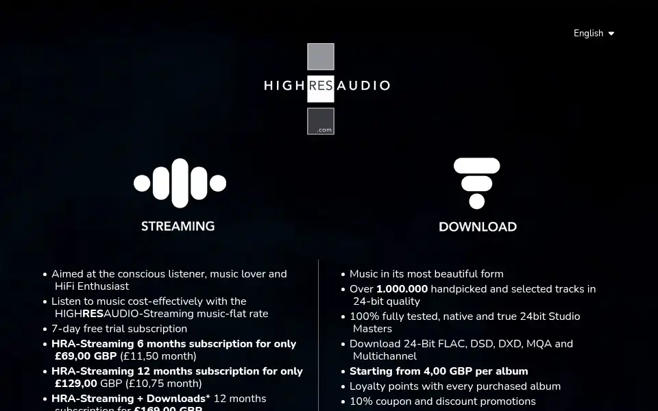 Screenshot of highresaudio.com