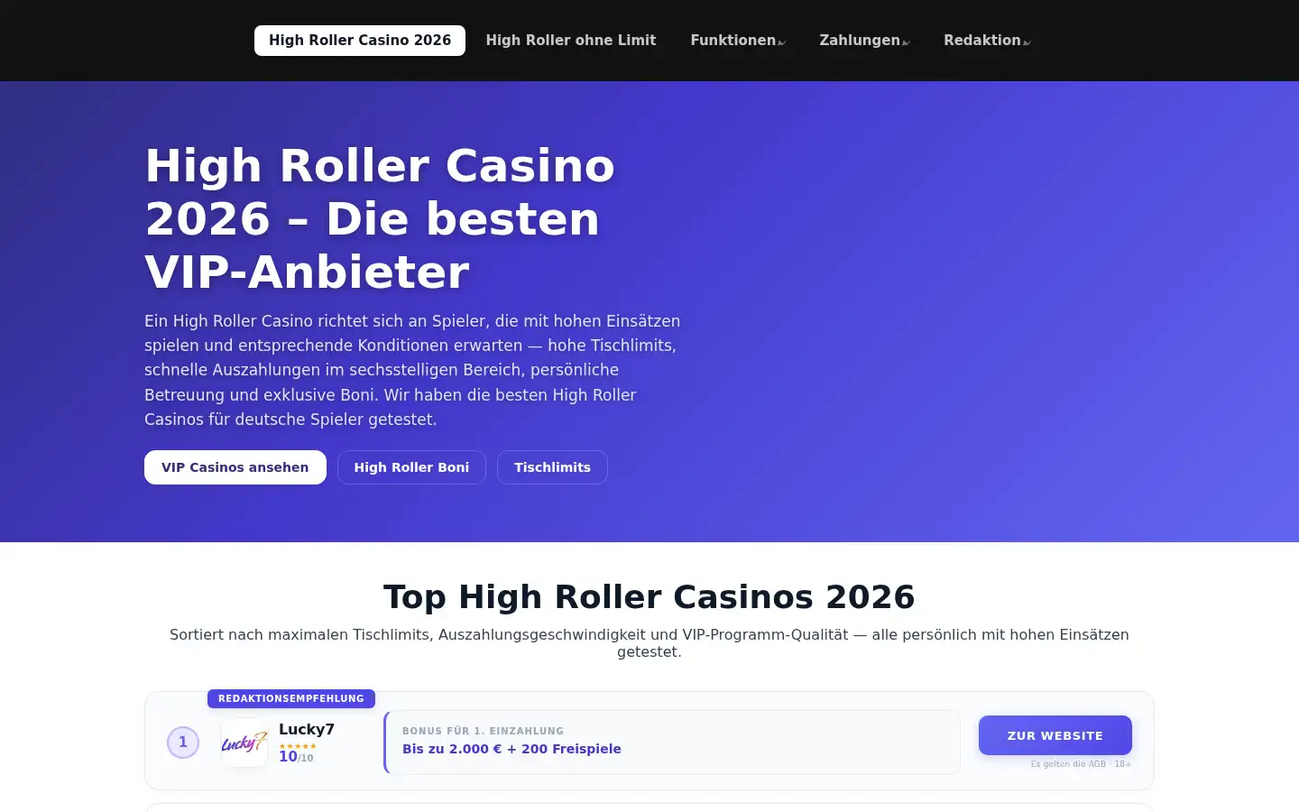 Screenshot of highrollercasinolist.com