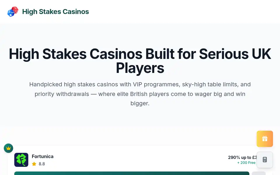 Screenshot of highstakescasinos.org.uk