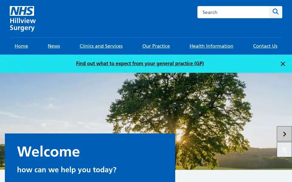 Screenshot of hillviewsurgery.nhs.uk
