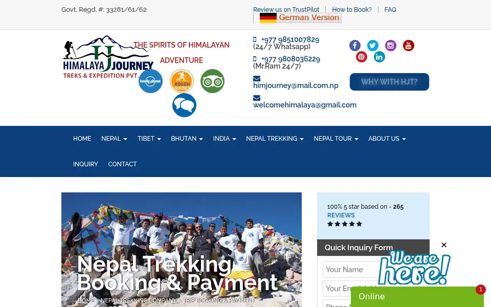 Screenshot of himalayajourneys.com
