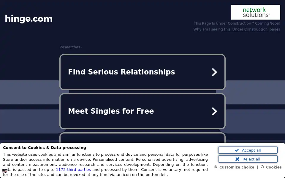 Screenshot of hinge.com
