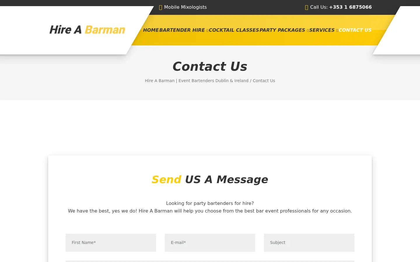 Screenshot of hireabarman.ie