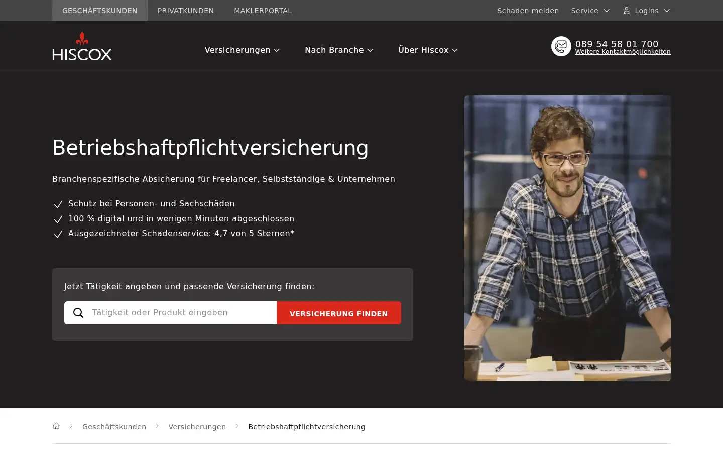 Screenshot of hiscox.de