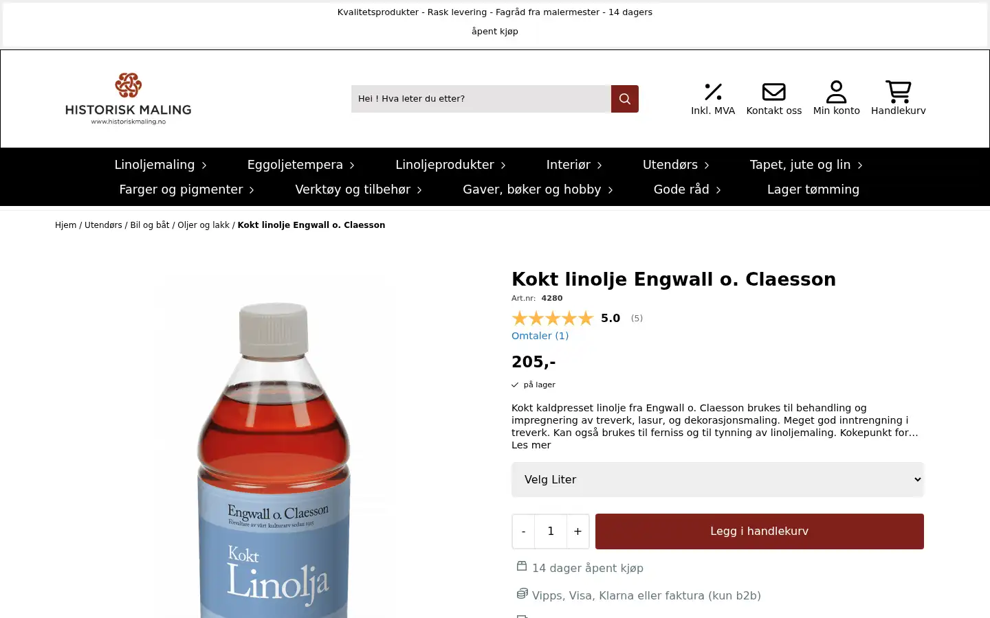 Screenshot of historiskmaling.no