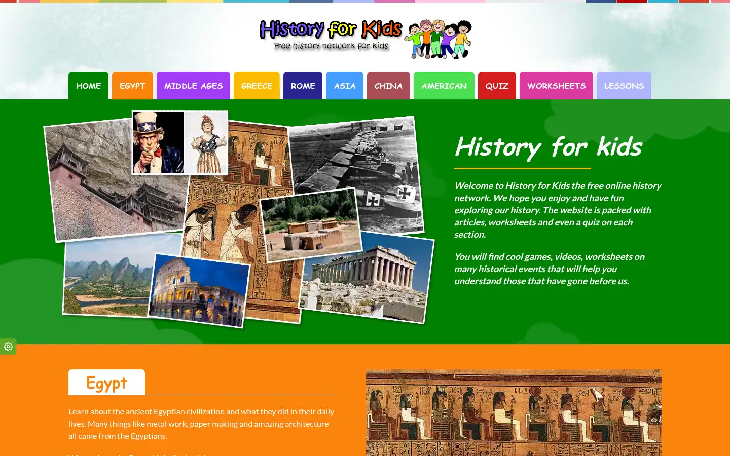Screenshot of historyforkids.net