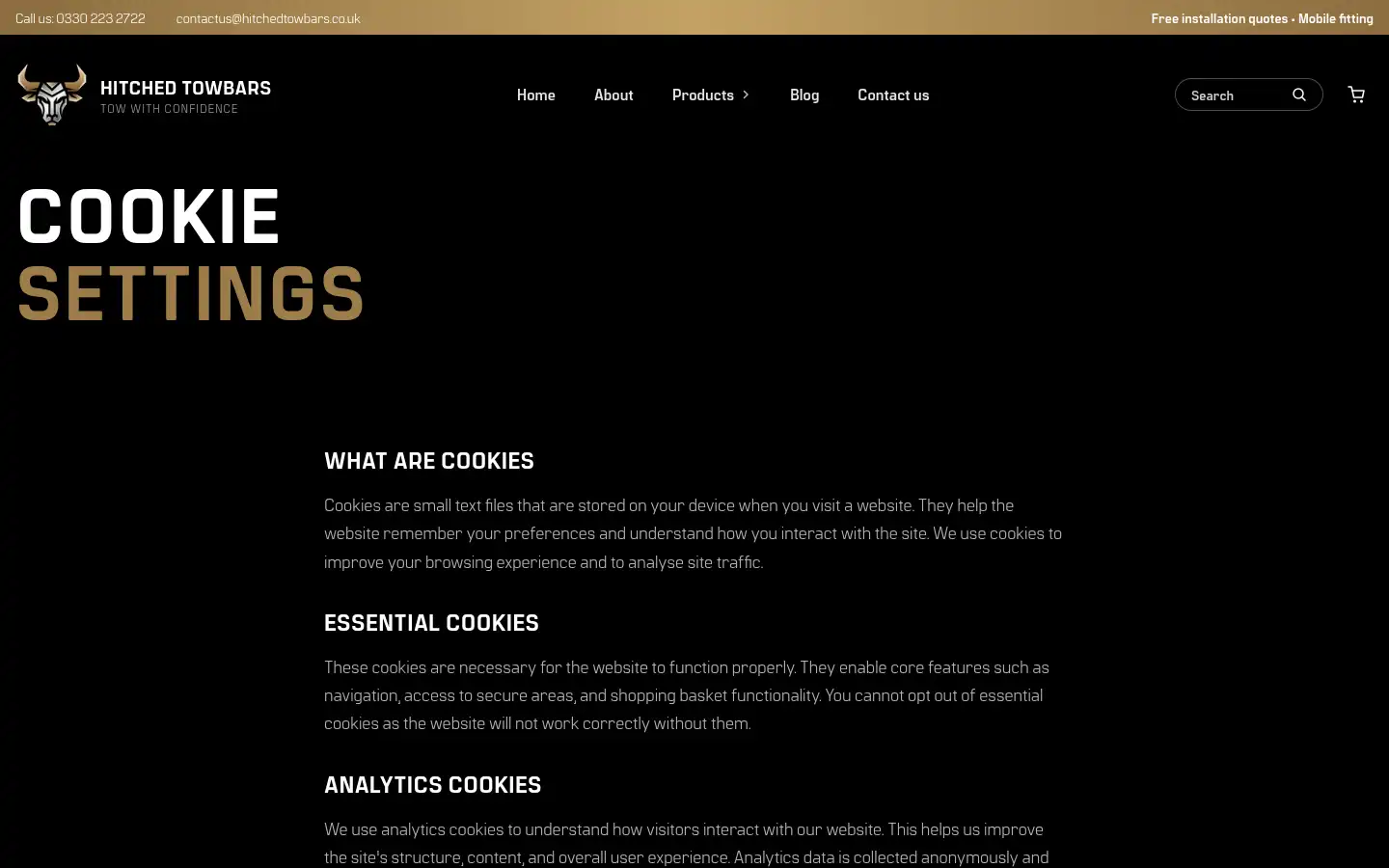Screenshot of hitchedtowbars.com