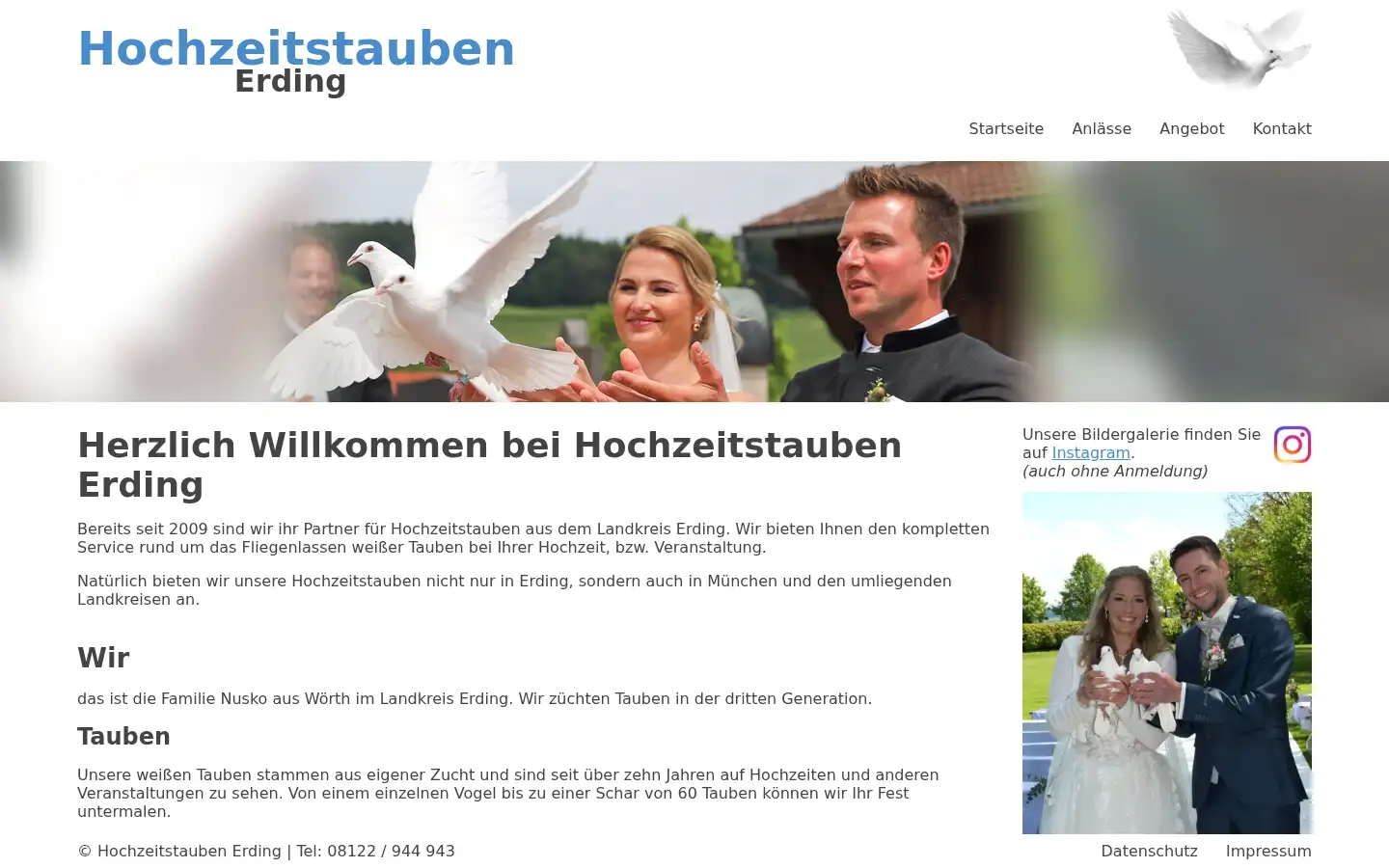 Screenshot of hochzeitstauben-erding.de