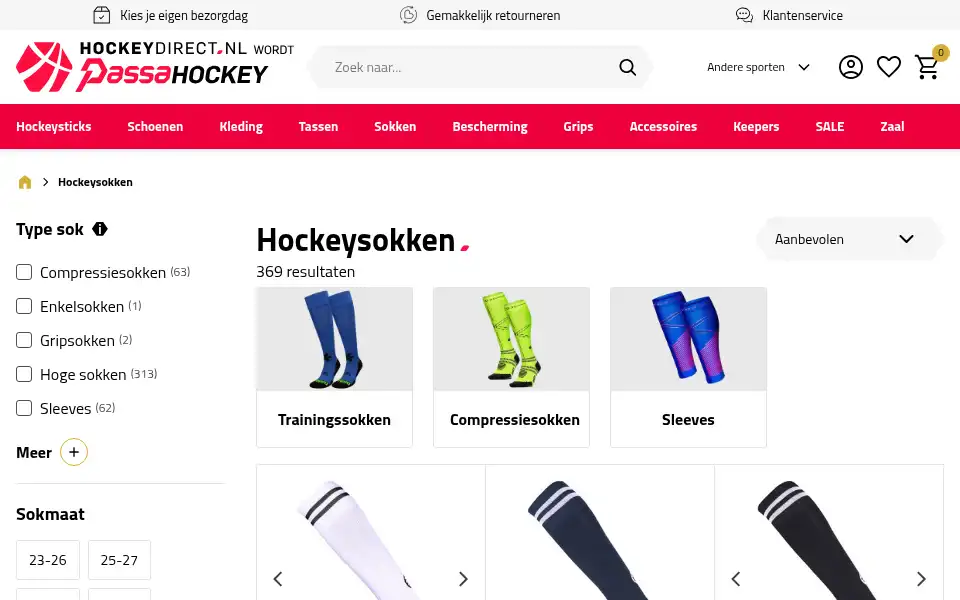 Screenshot of hockeydirect.nl