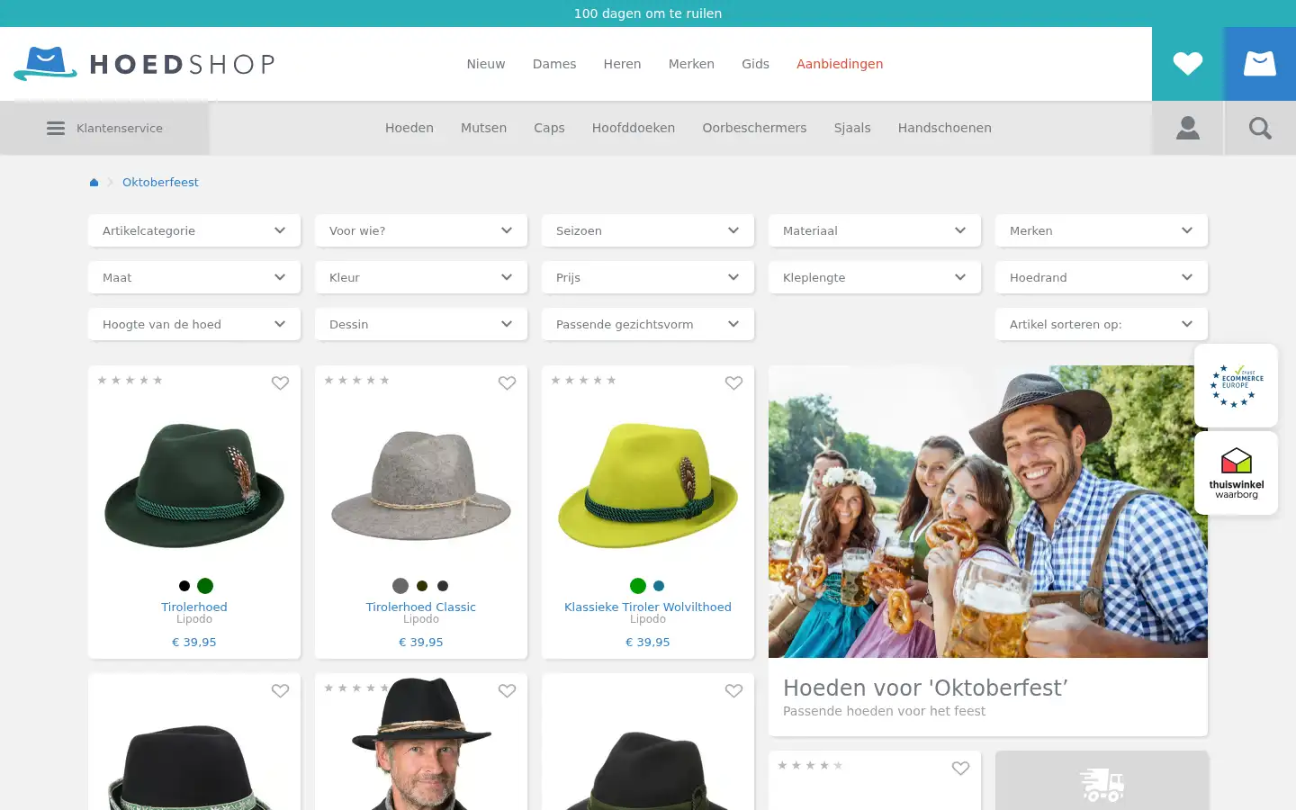 Screenshot of hoedshop.nl