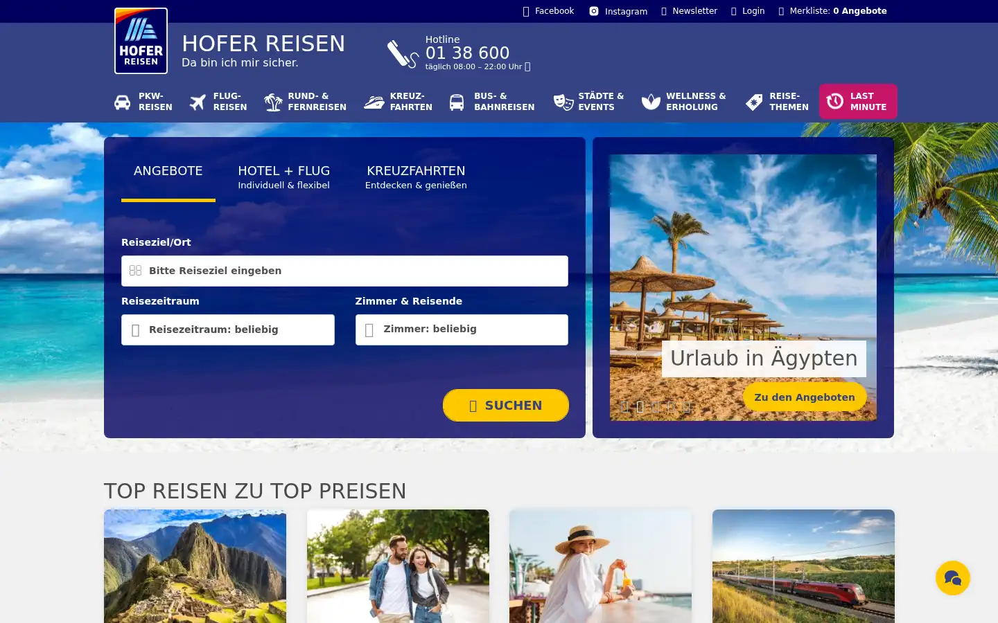 Screenshot of hofer-reisen.at