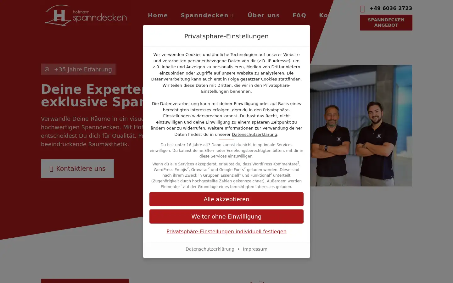 Screenshot of hofmann-spanndecken.de