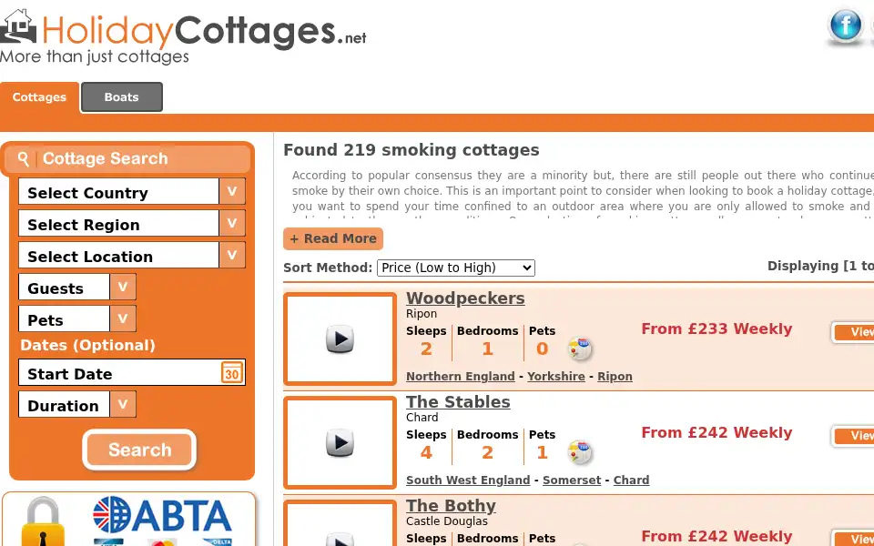 Screenshot of holidaycottages.net