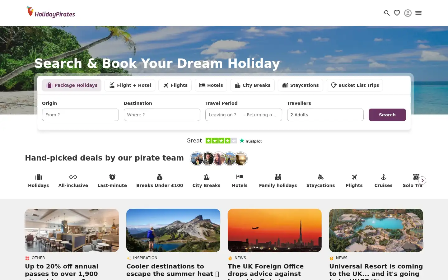 Screenshot of holidaypirates.com