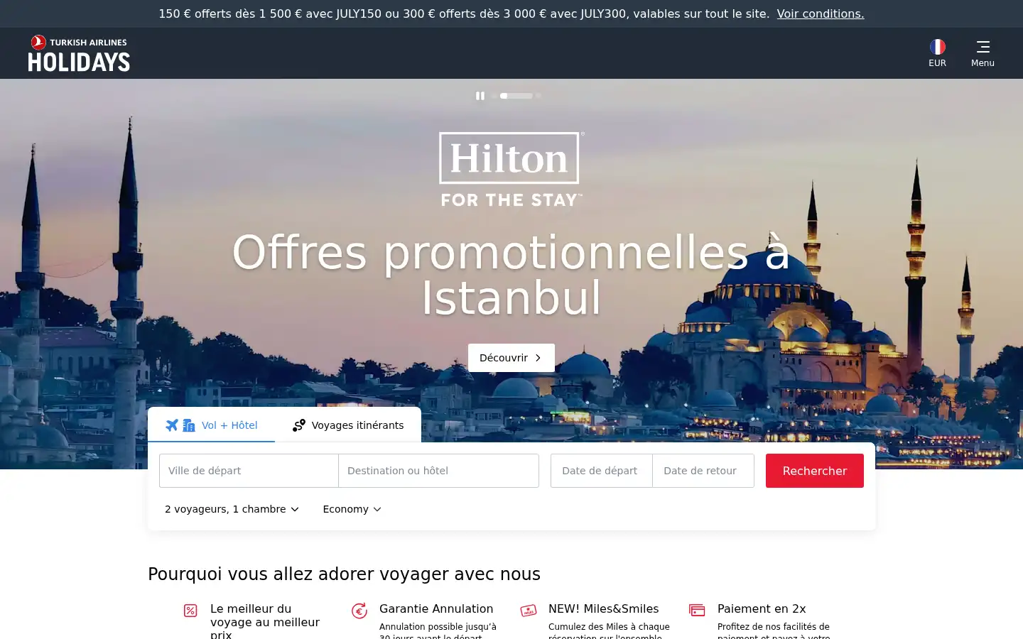 Screenshot of holidays.turkishairlines.com