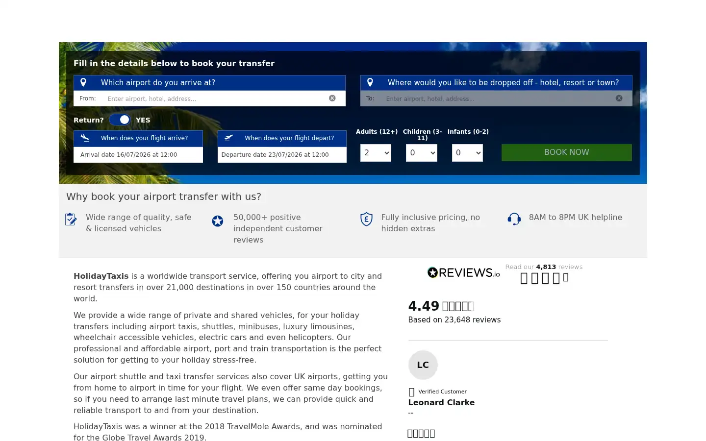 Screenshot of holidaytaxis.com