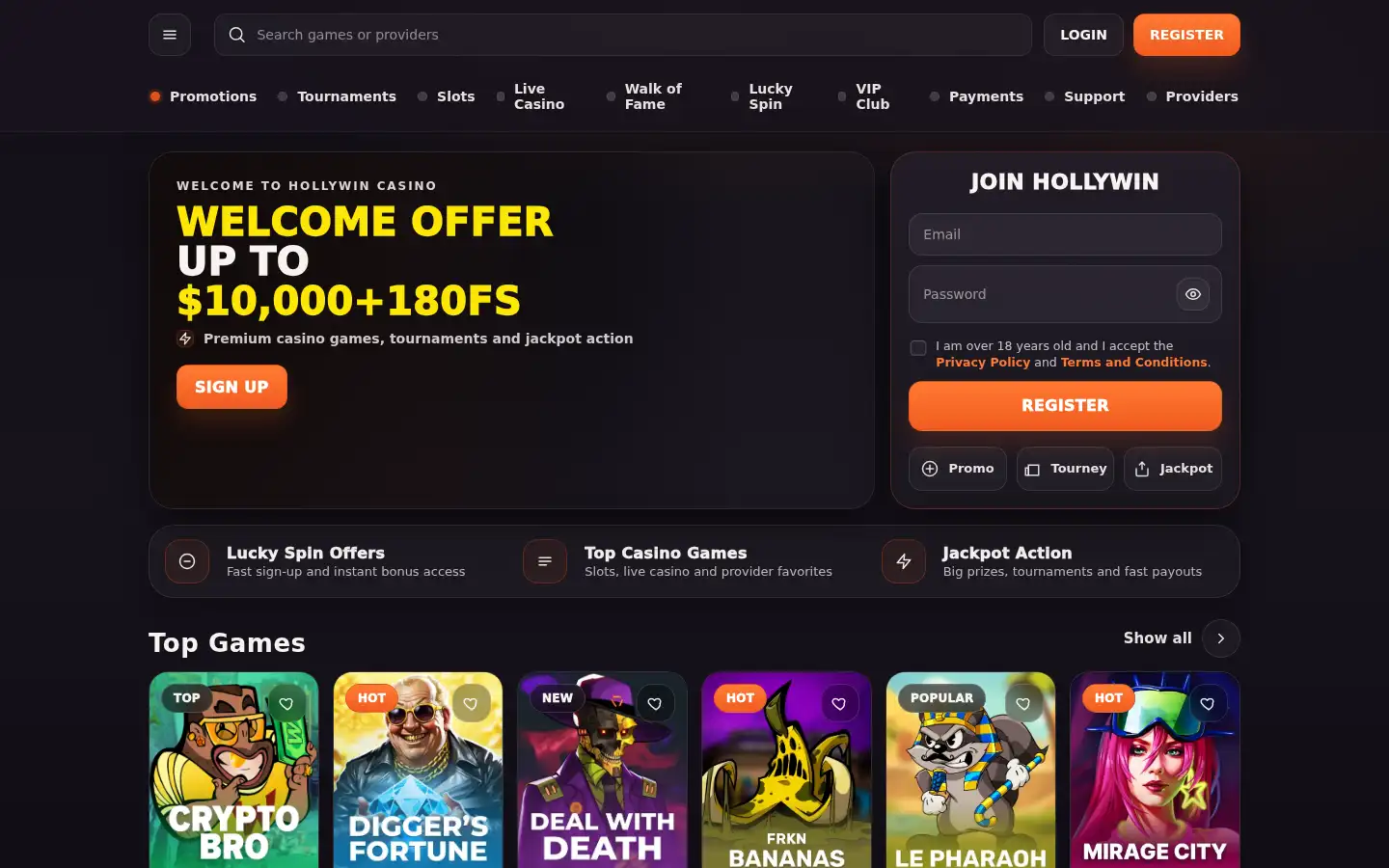 Screenshot of hollywincasino.me