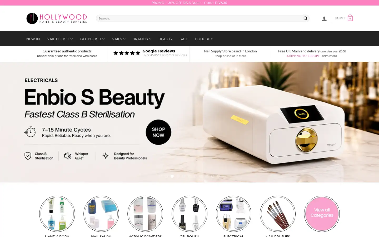 Screenshot of hollywoodnailssupply.co.uk