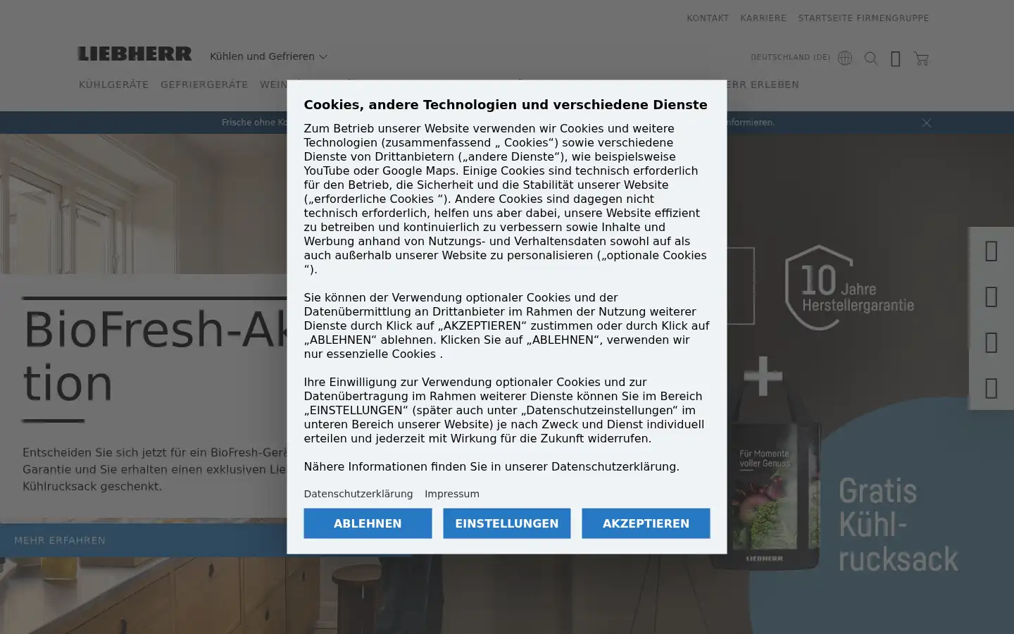Screenshot of home.liebherr.com