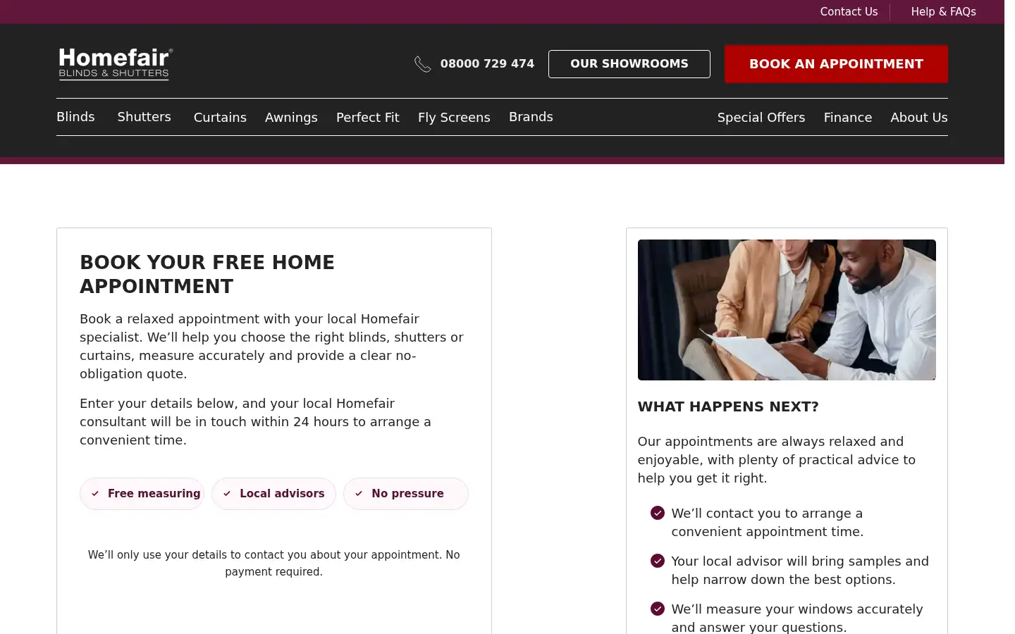Screenshot of homefairblinds.com