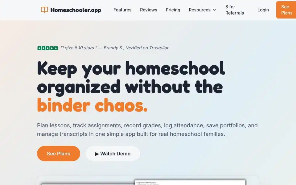 Screenshot of homeschooler.app