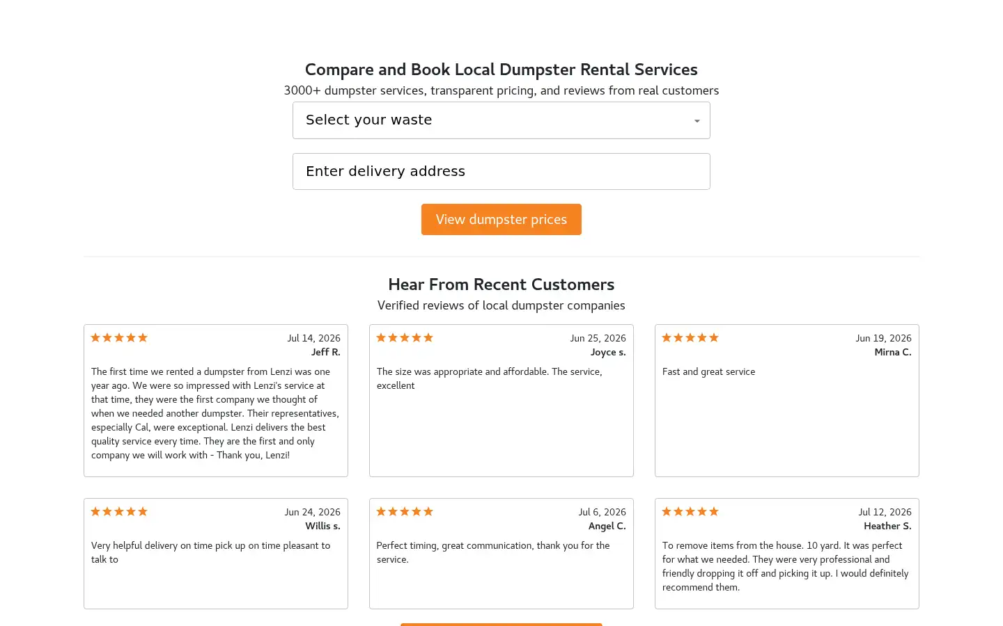 Screenshot of hometowndumpsterrental.com