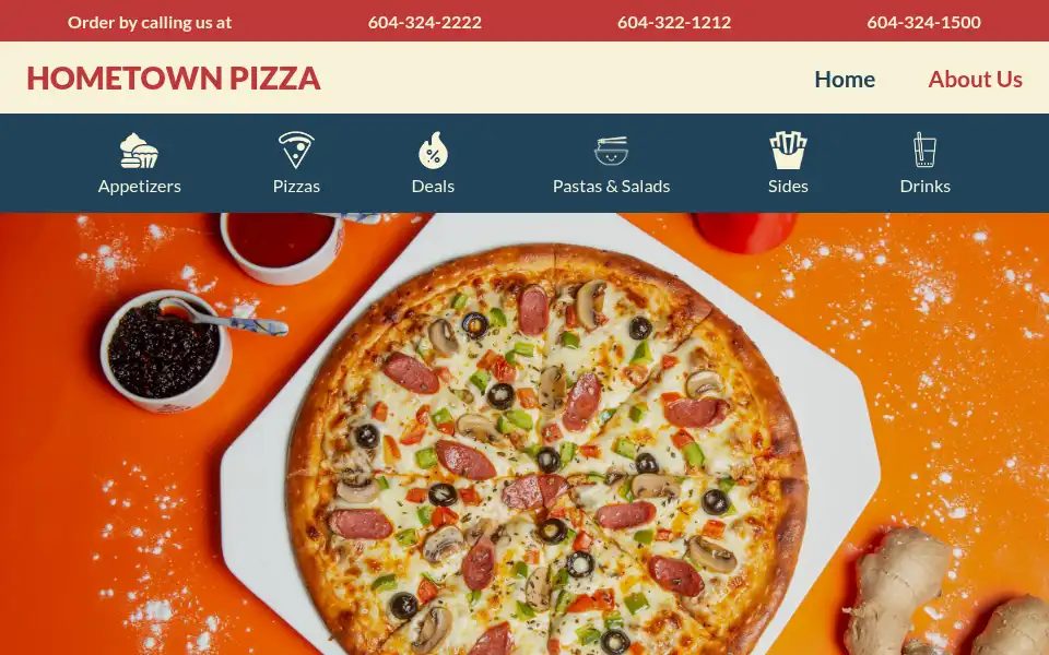 Screenshot of hometownpizza.ca