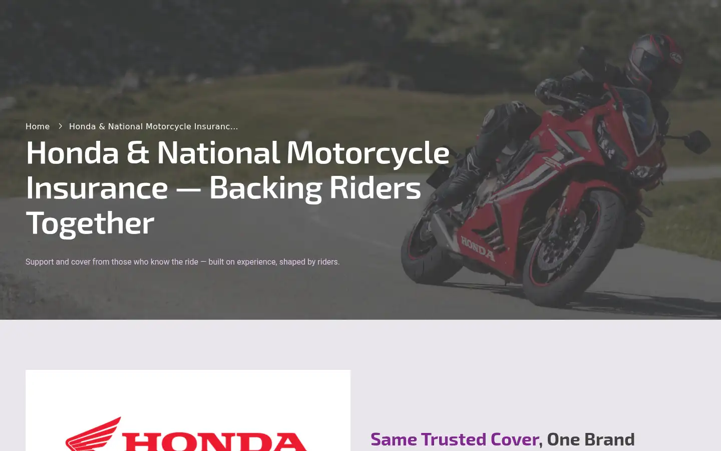 Screenshot of hondabikeinsurance.com.au
