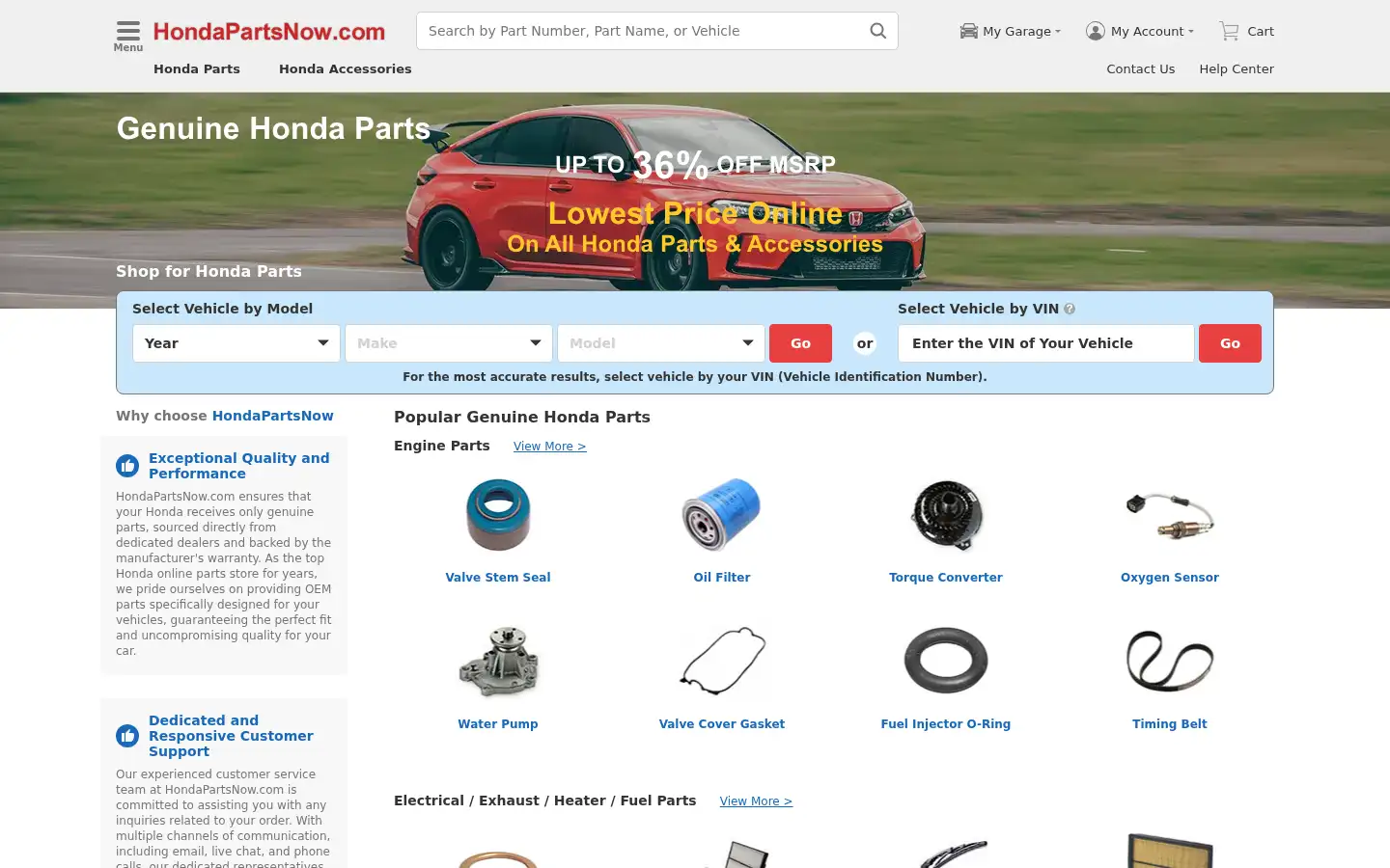 Screenshot of hondapartsnow.com