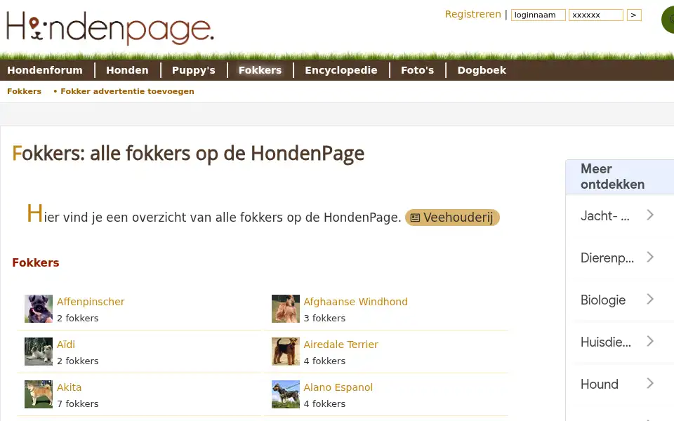 Screenshot of hondenpage.com