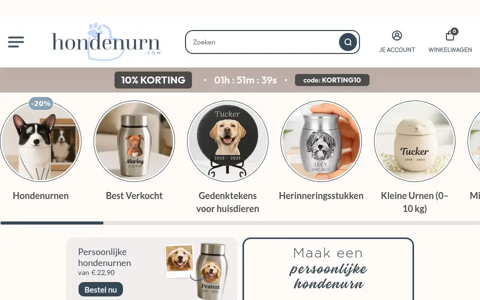 Screenshot of hondenurn.com