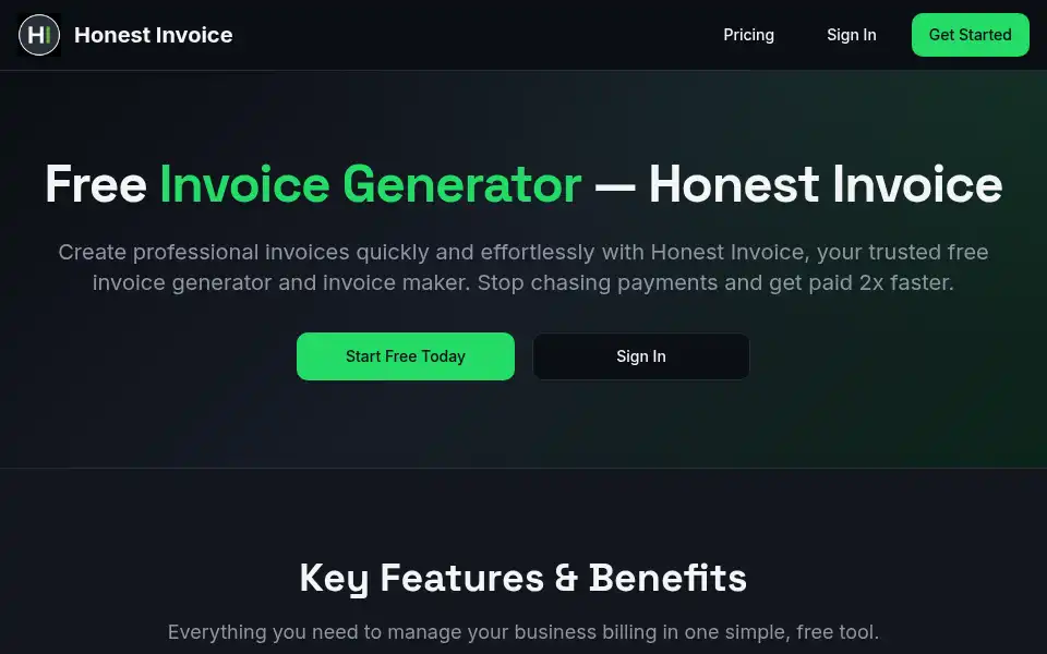 Screenshot of honestinvoice.com
