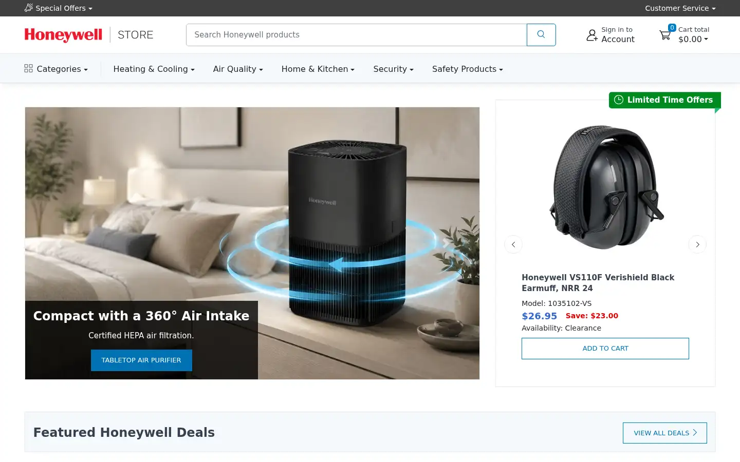 Screenshot of honeywellstore.com