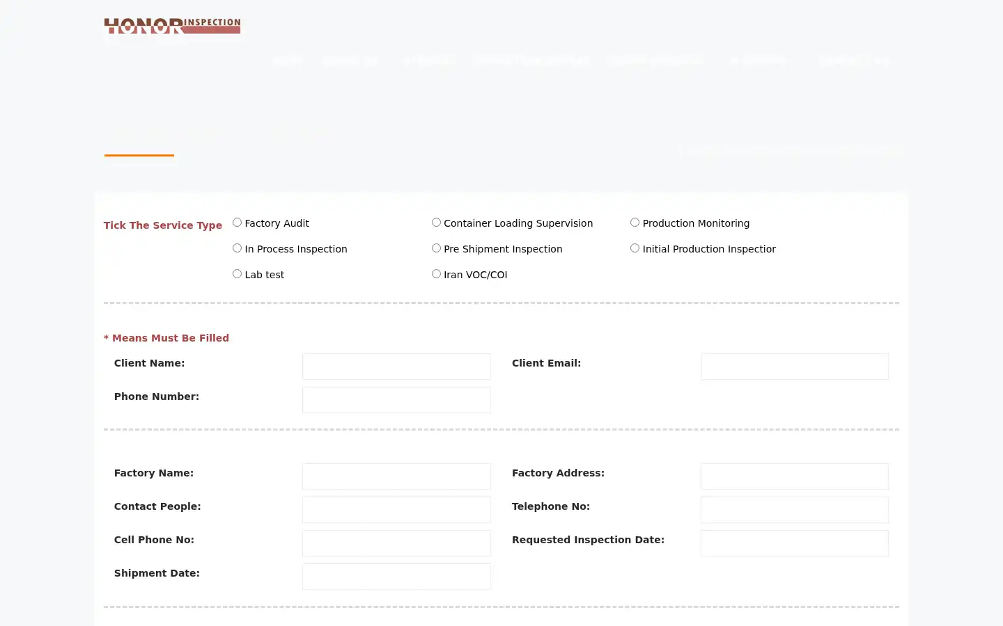 Screenshot of honorinspection.com