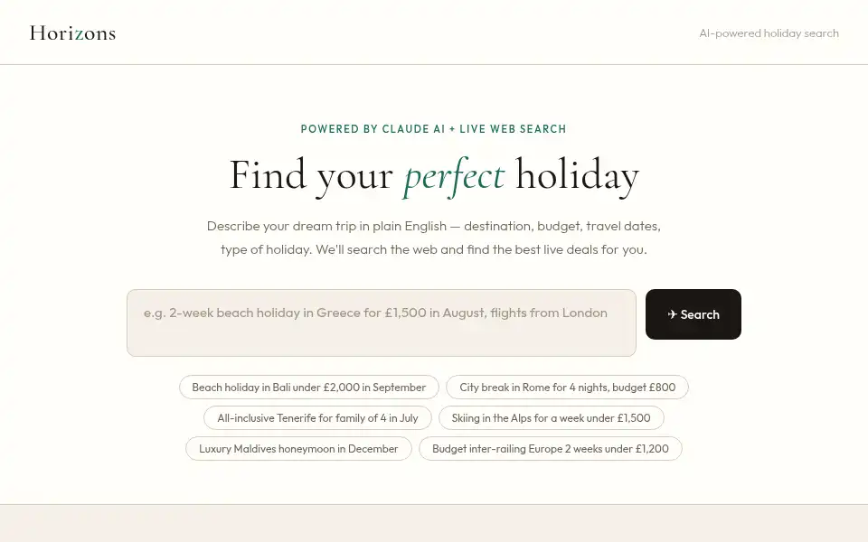 Screenshot of horizon-holidays.co.uk