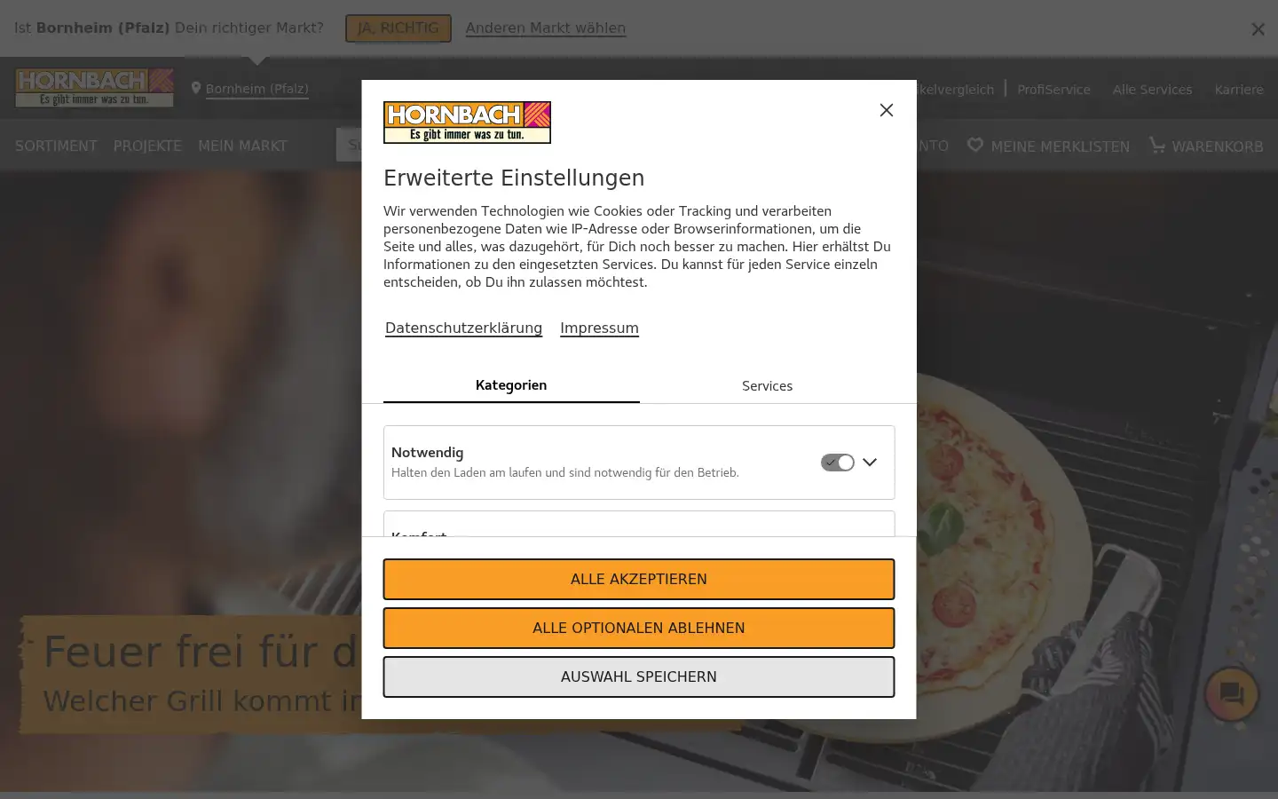 Screenshot of hornbach.de