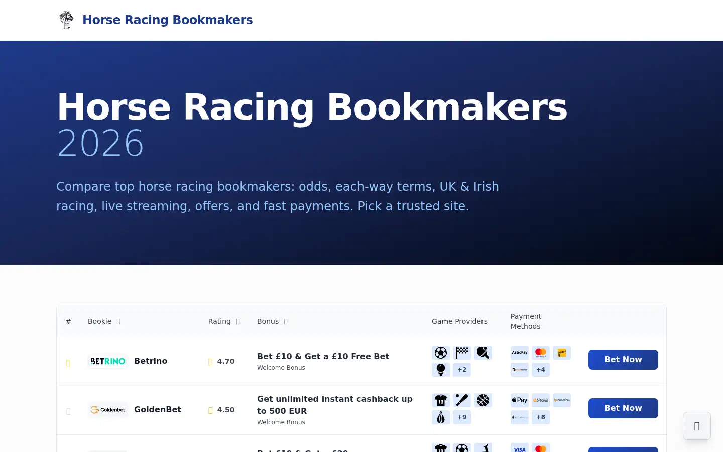 Screenshot of horseracingbookmakers.fun