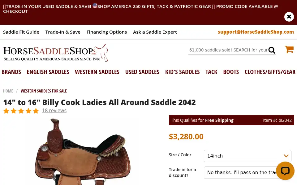 Screenshot of horsesaddleshop.com