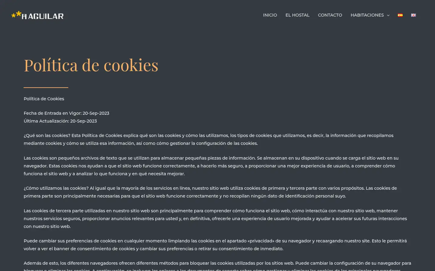 Screenshot of hostalaguilar.com