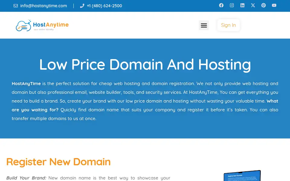 Screenshot of hostanytime.com