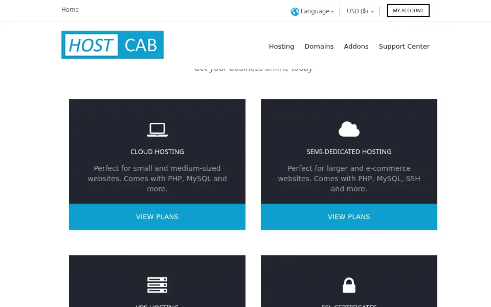 Screenshot of hostcab.com