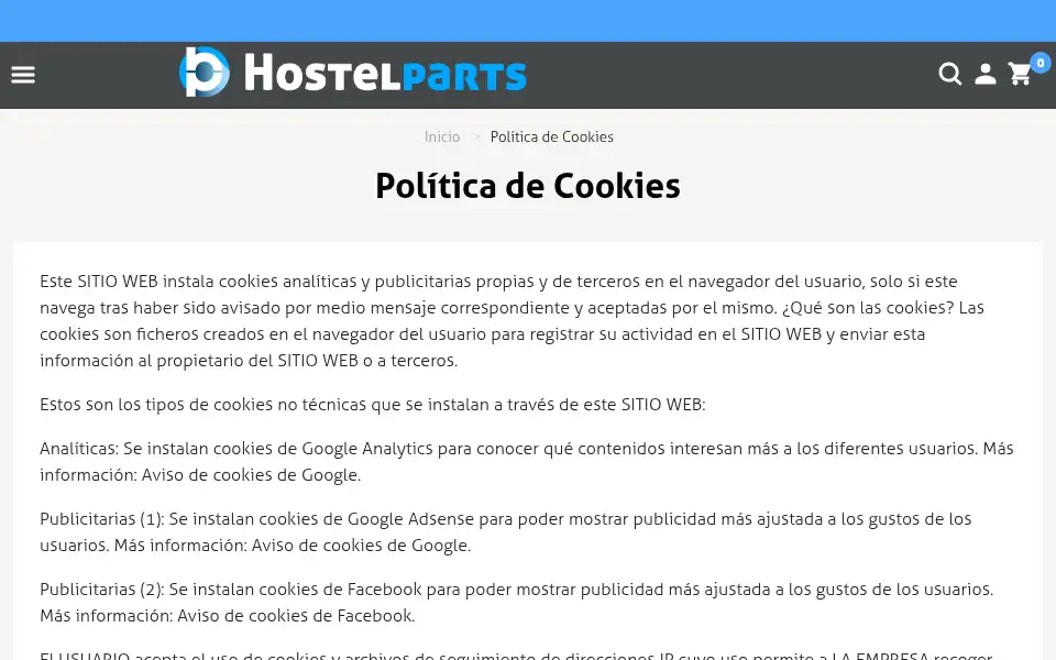 Screenshot of hostelparts.com