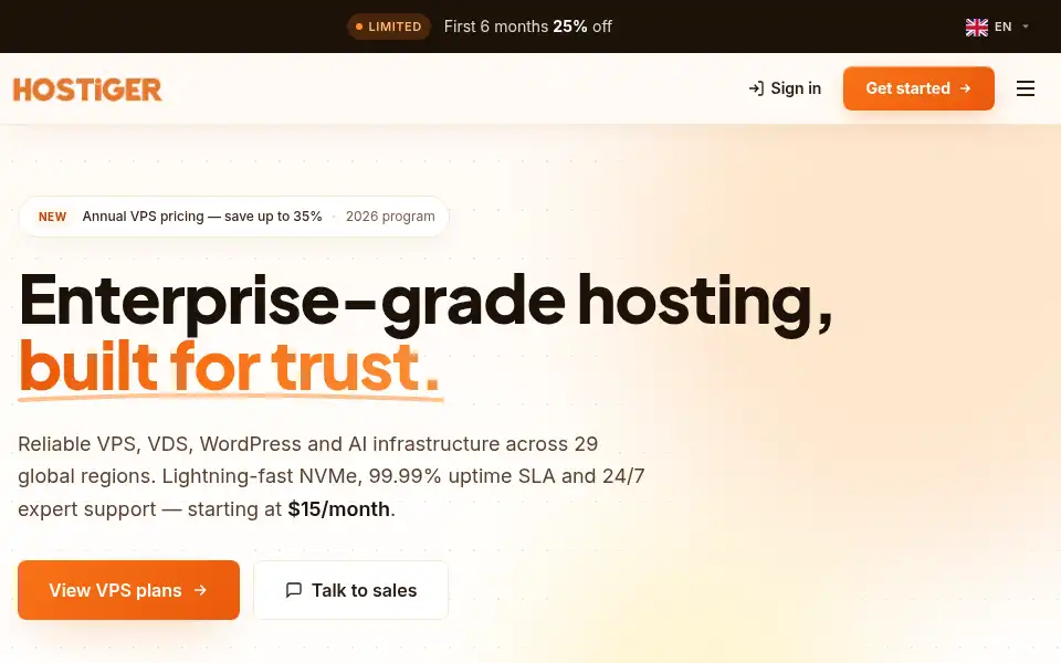 Screenshot of hostiger.com