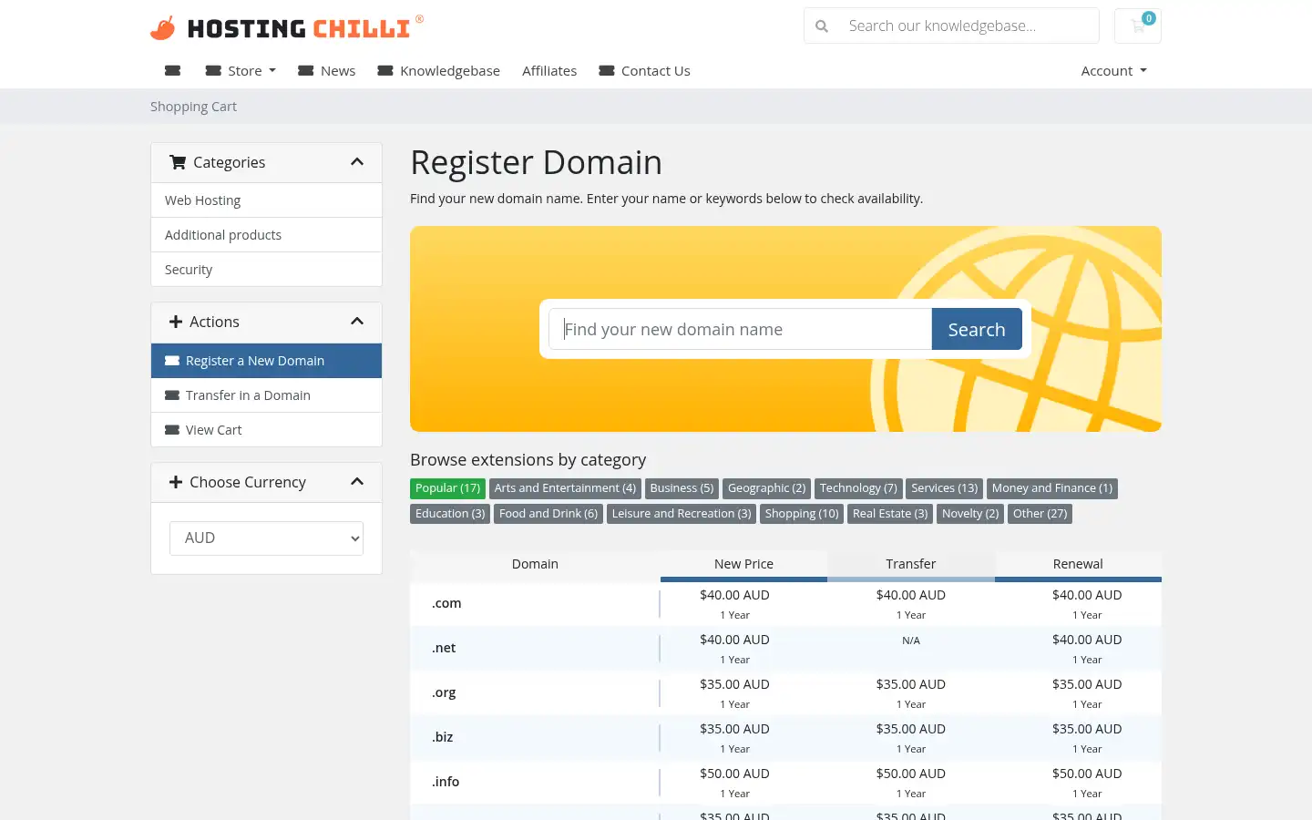 Screenshot of hostingchilli.com
