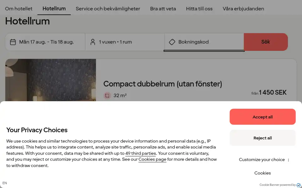 Screenshot of hotelmektagonen.se