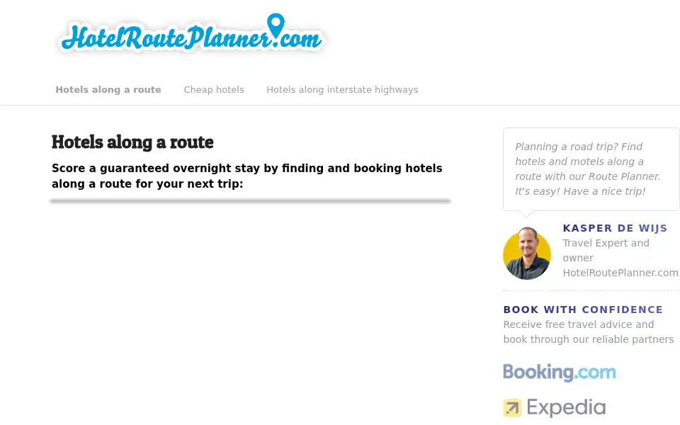 Screenshot of hotelrouteplanner.com