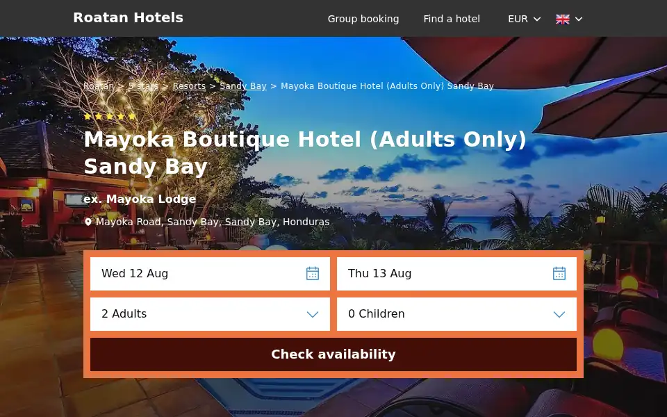 Screenshot of hotels-roatan.com