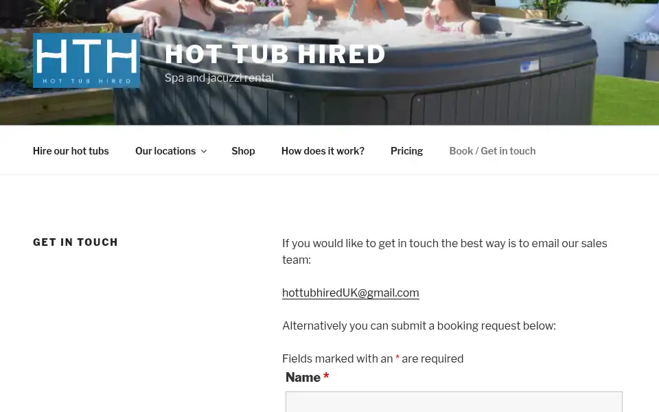 Screenshot of hottubhired.co.uk