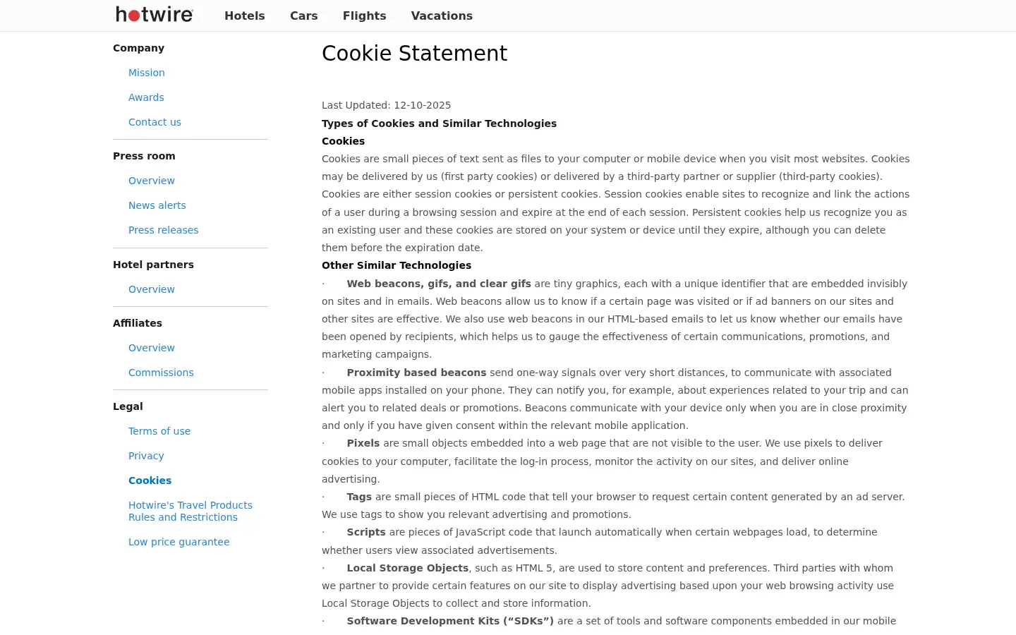 Screenshot of hotwire.com