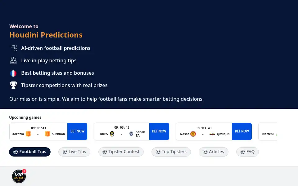 Screenshot of houdinipredictions.com